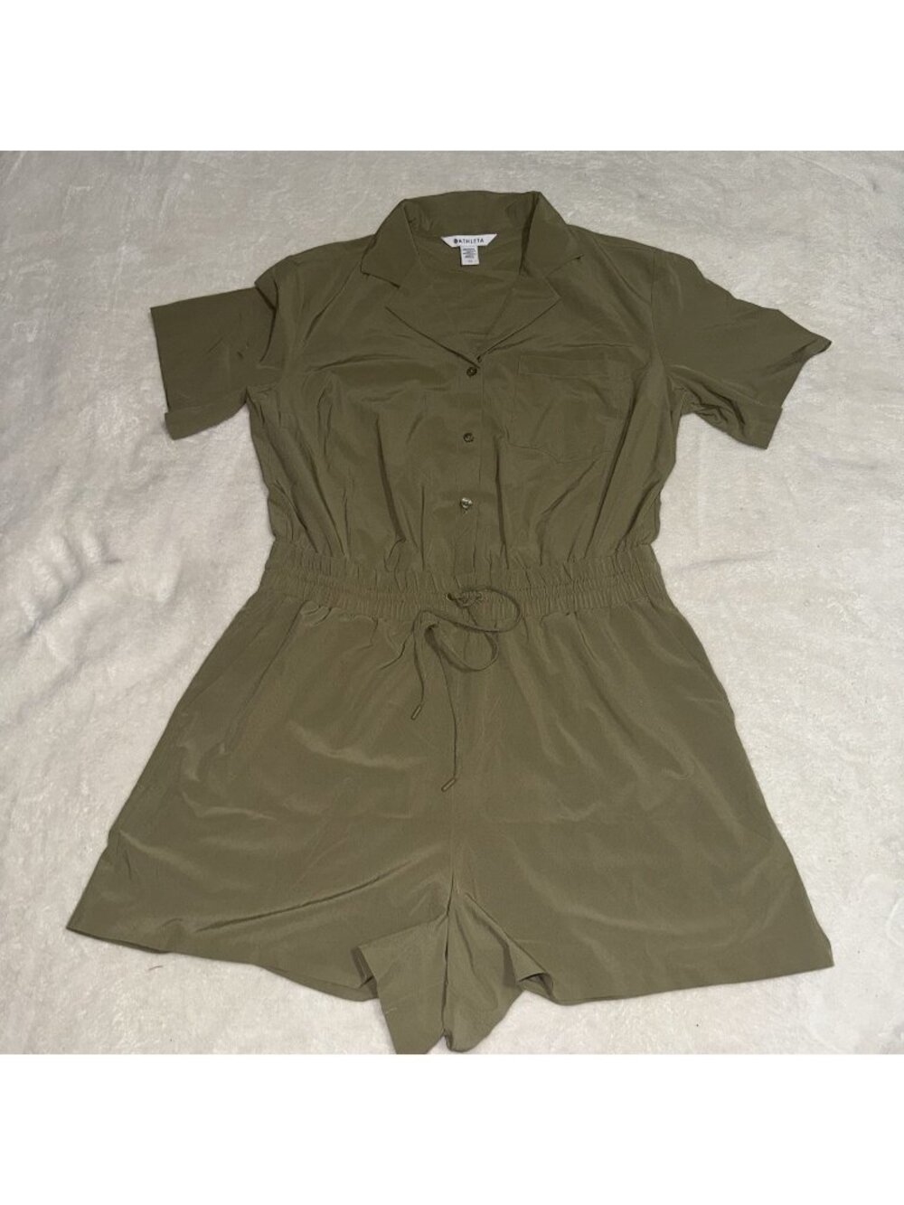 Athleta Women’s Olive Green Utility Romper Medium Stretch Drawstring Shorts